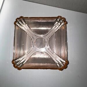 Vintage Pink Depression Glass Ribbed Square Tray – Scalloped Corners (7.5”)